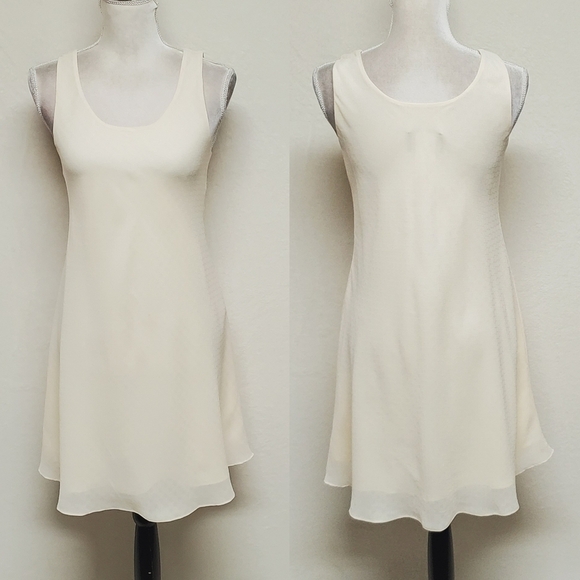 Vintage 80s Micci Creamy Yellow Square Print Sleeveless Chiffon Mini Slip Dress - Picture 1 of 12